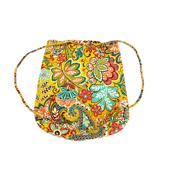 Vera Bradley Provencal Drawstring Backsack Front Pocket Quilt Yellow Blu Retired - Picture 4 of 8